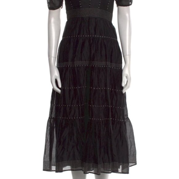 NWOT ULLA JOHNSON Voile Contrast Stitch Odile Midi Dress in Noir XS $725 - Picture 8 of 8